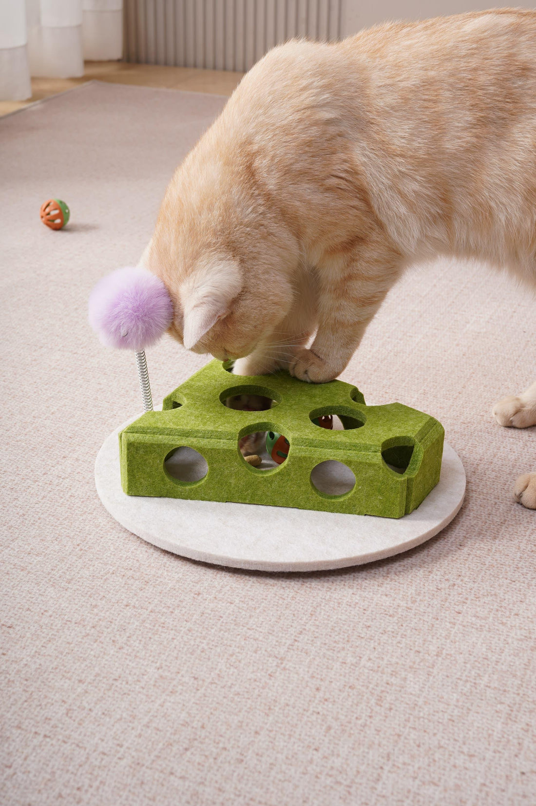 Cheese Wedge Cat Puzzle with Spring Teaser