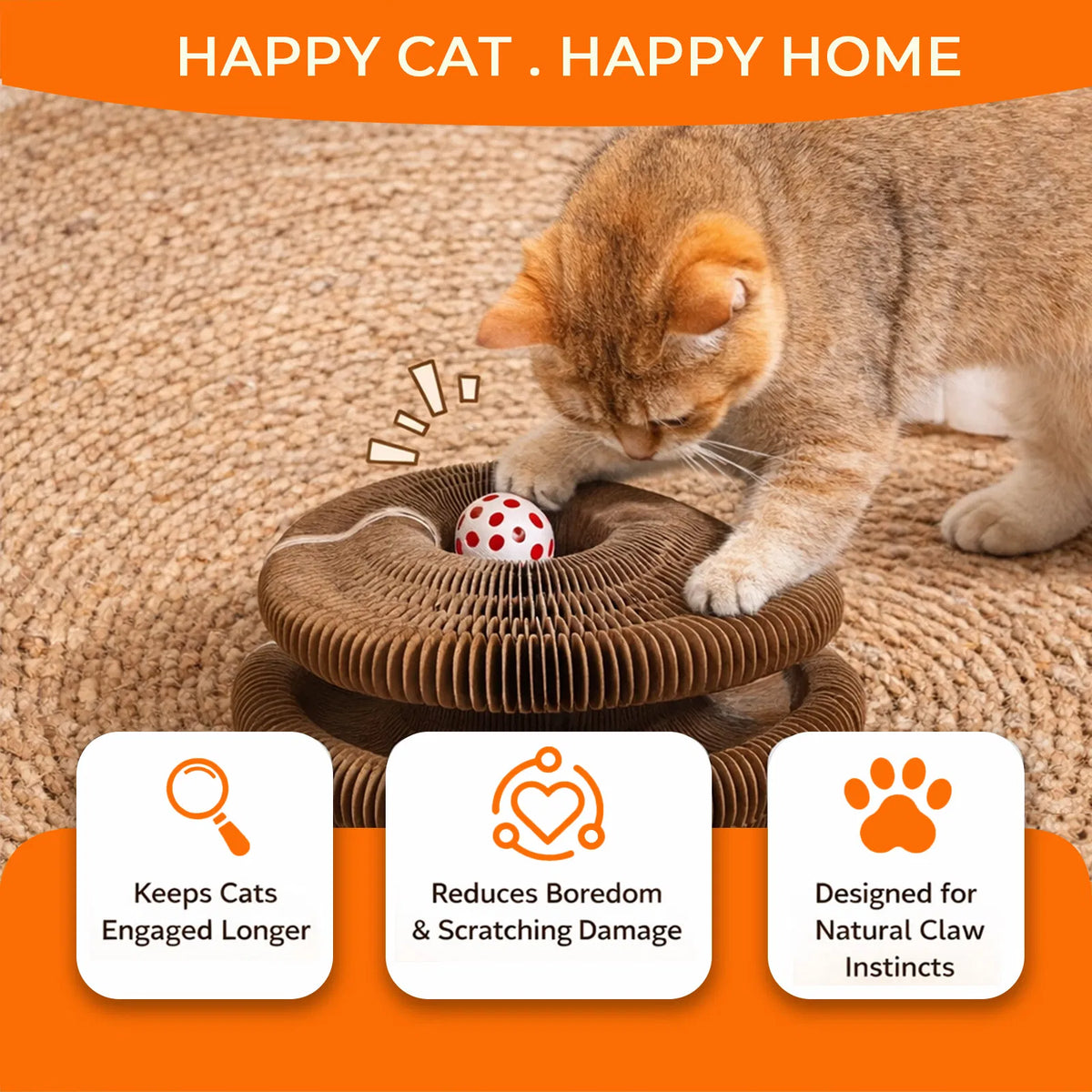 Fold & Play Cat Scratcher with Bell Ball