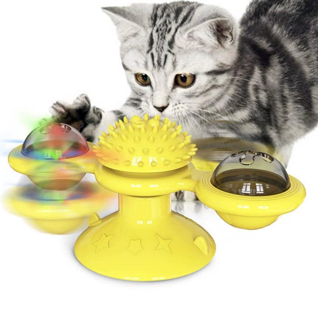 Spinning Windmill Cat Toy with Light-Up Ball