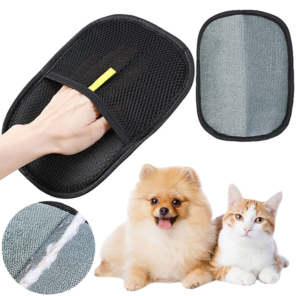 Pet hair remover mitt with a dog and a cat