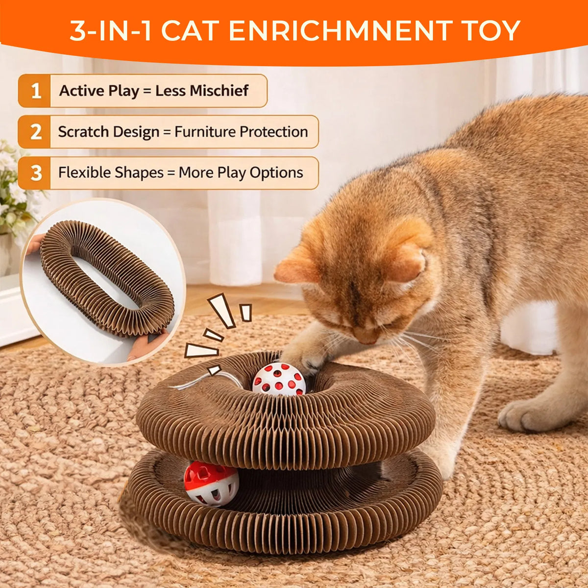 Fold & Play Cat Scratcher with Bell Ball