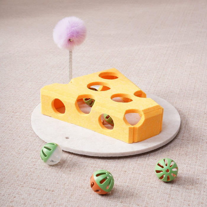 Cheese Wedge Cat Puzzle with Spring Teaser