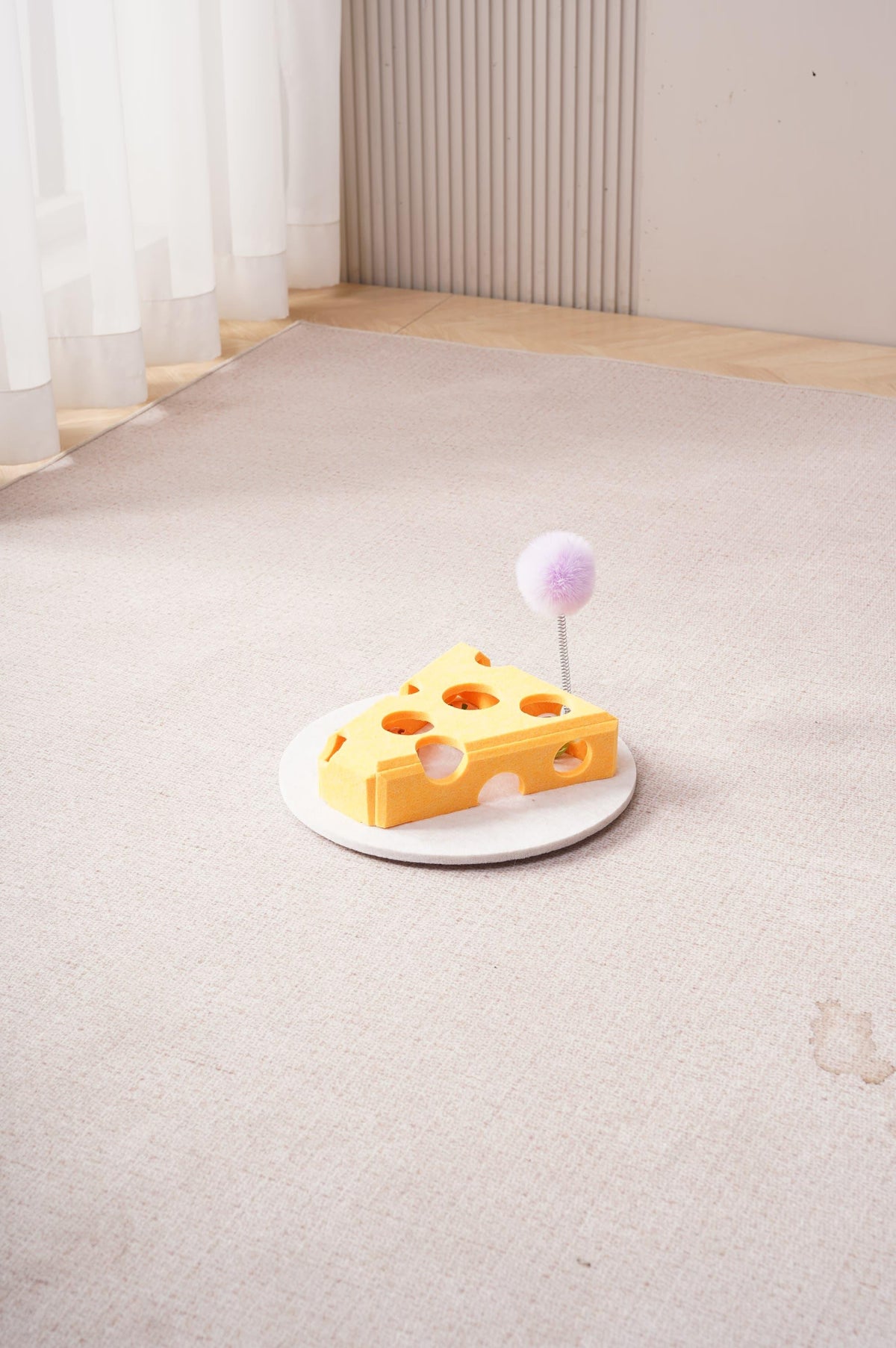 Cheese Wedge Cat Puzzle with Spring Teaser