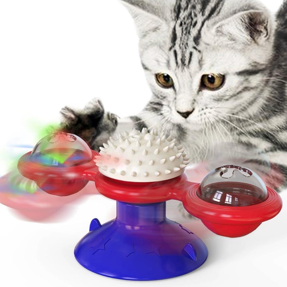 Spinning Windmill Cat Toy with Light-Up Ball