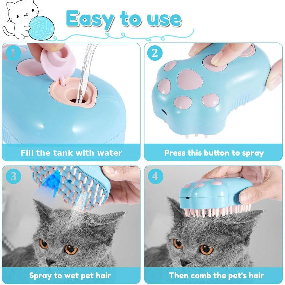 How to use the Paw Mist brush: fill with water, press to spray, then brush